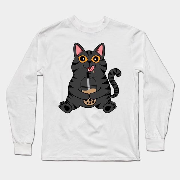 I Love Boba Cat | Grey Tabby Long Sleeve T-Shirt by leBoosh-Designs